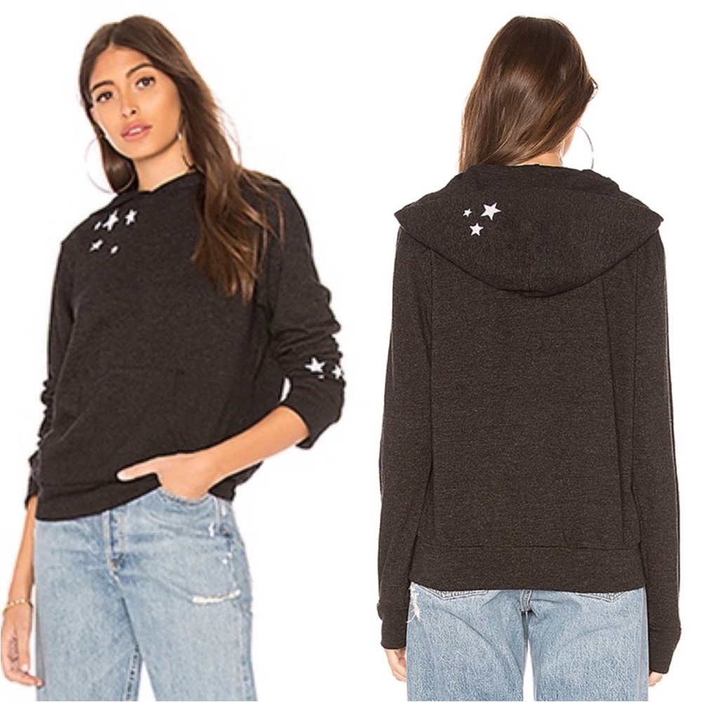 MONROW Charcoal Black Embroidered Star Hoodie xs